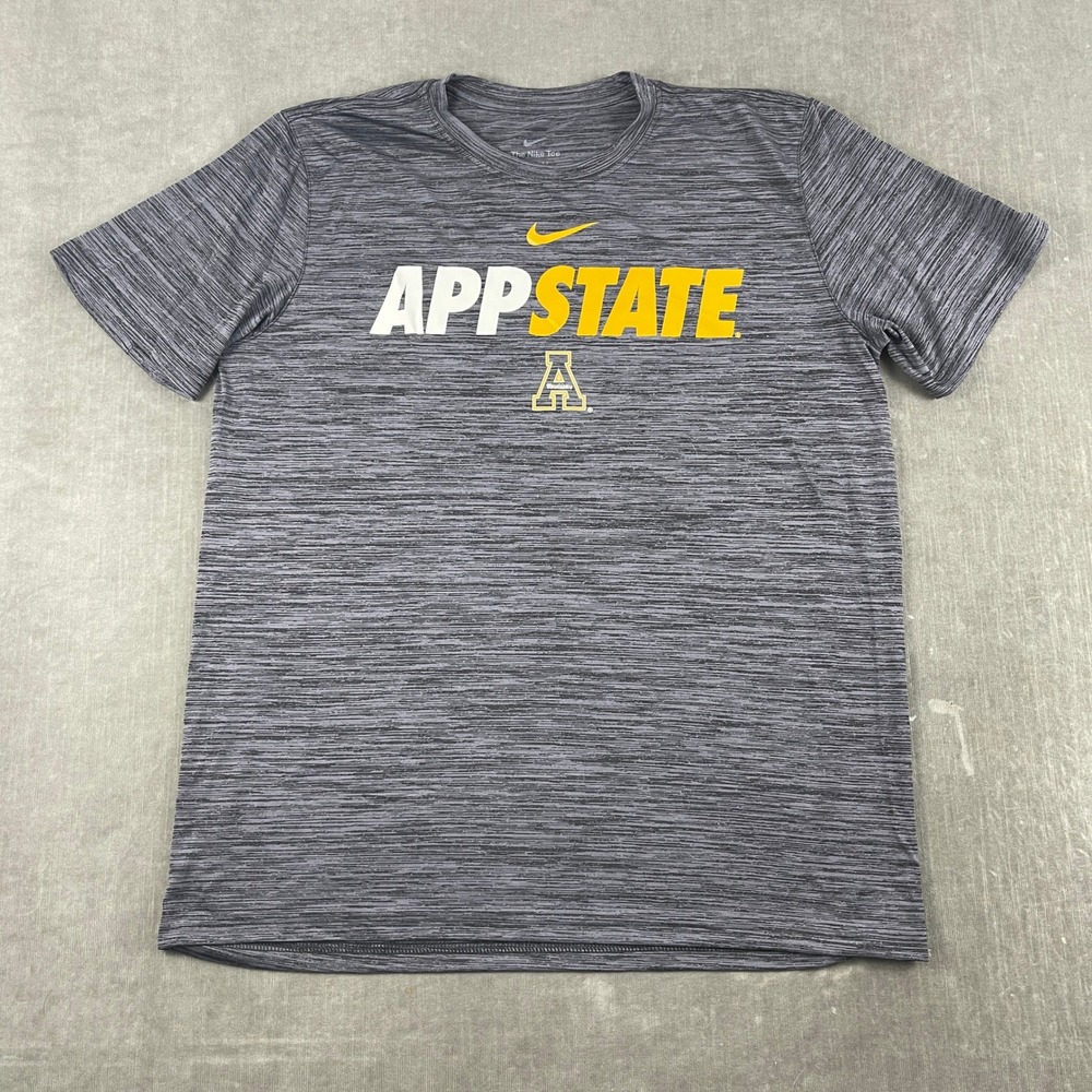 App State Nike Mens Large Grey Dri-FIT Short Sleeve Performance T-Shirt Logo
